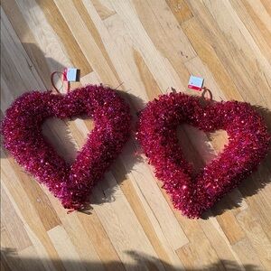 NWT Bundle of 2 - Celebrate It Pink & Red Tinsel Heart Decor ❤️💕